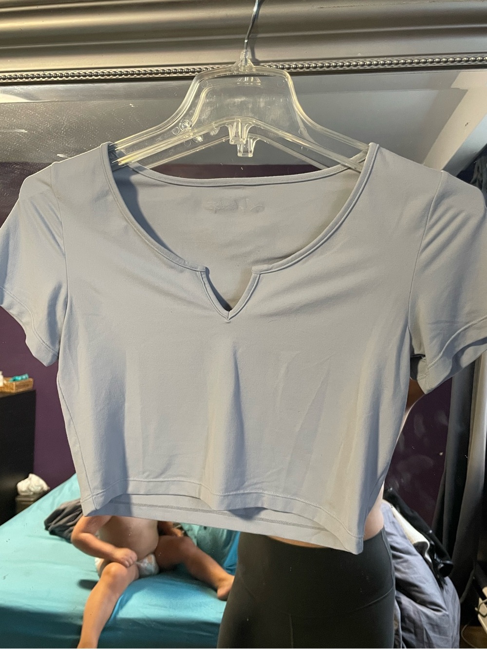 Alphalete Pale Blue Cropped Notch Neck Tee